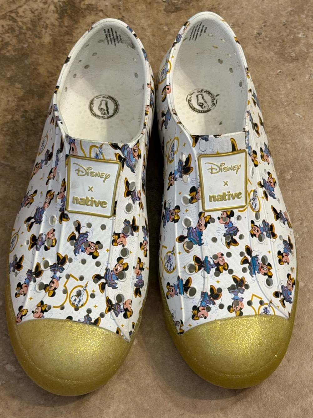 Disney Parks X Native 50th Anniversary Minnie Mouse Jefferson White Gold Slip On